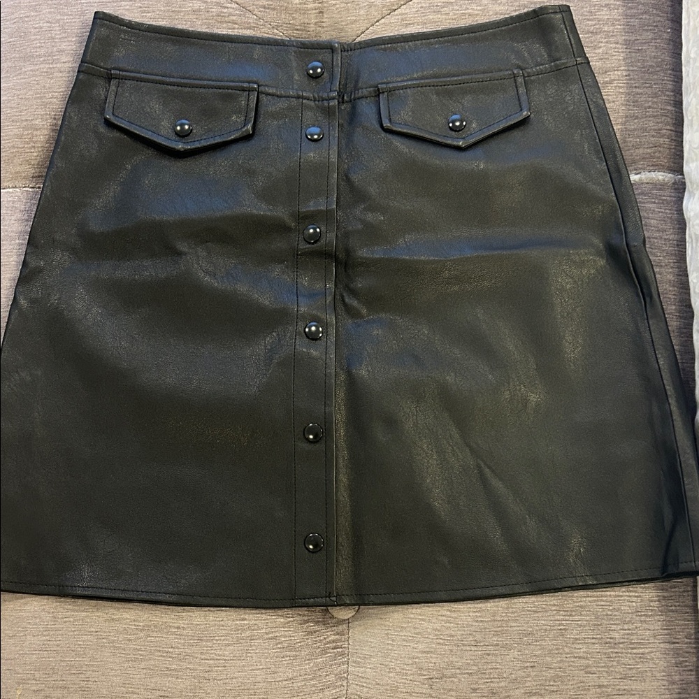 Black Button-Up Leather style Skirt